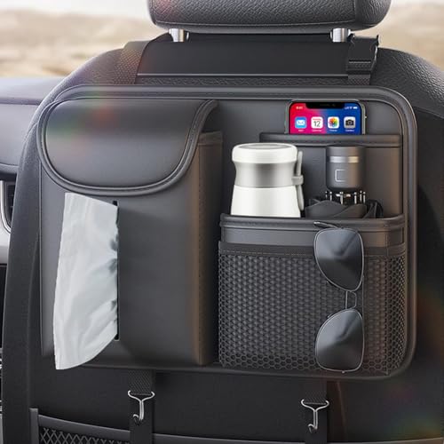 Tumecos Car Seat Back Storage BagBackseat Organizer with Tissue Box Large Capacity Rear Seat Storage Pocket Universal for Most Vehicles - Image 1