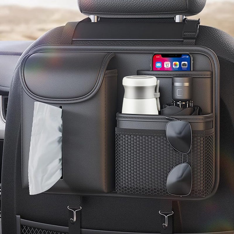 Tumecos Car Seat Back Storage BagBackseat Organizer with Tissue Box Large Capacity Rear Seat Storage Pocket Universal for Most Vehicles - Image 2