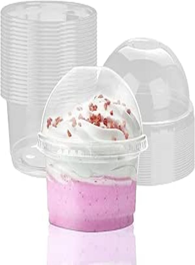 Lainrrew 8oz Clear Plastic Cups with Dome Lids, 50 Sets Dessert Cups with Lids with Hole, Disposable Party Cups for Ice Cream/Iced Cold Drinks/Cupcake, Snack Bowl Fruit Cups for Party Events Restaurant (8oz)