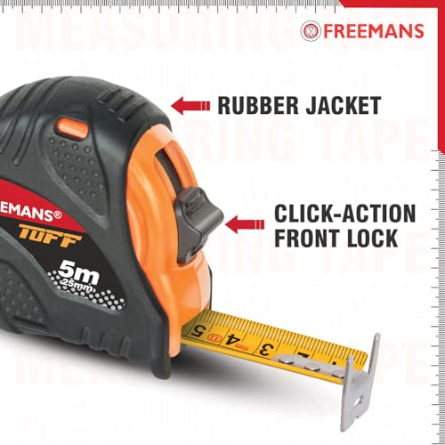 FREEMANS TUFF 5m:25mm Steel Inchi Measuring Tape - 5m with a Non Slip Rubber Covered ABS case || Double Side Printing || Click Action Front Lock and Belt Clip - Image 4