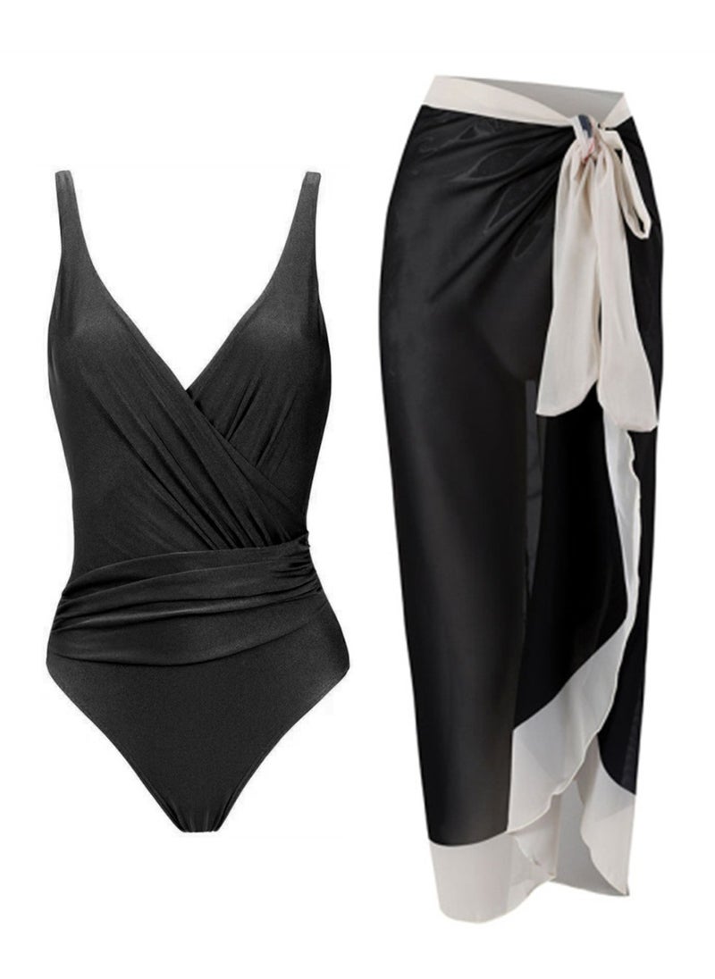 NADANBAO 2pcs one piece swimsuit lace up swimsuit maxi skirt swimsuit set - Image 1