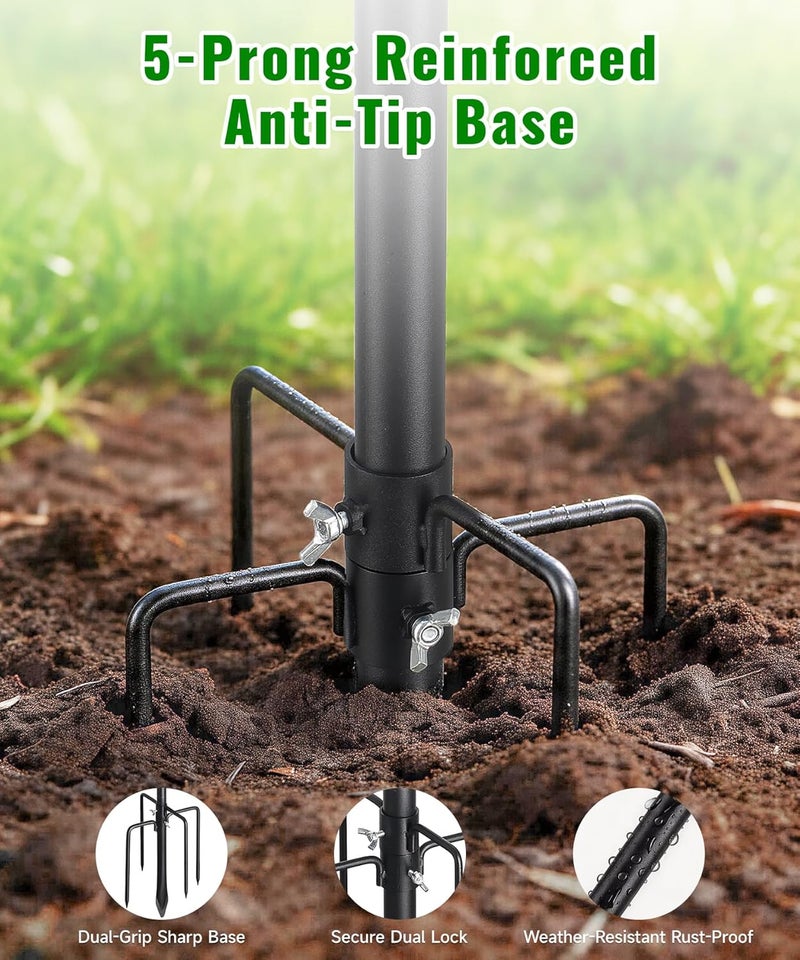 Keplrend Bird Feeder Pole 2Pack, 103" Adjustable Heavy Duty Bird House Pole Outdoor, 1" Diameter Sturdy Steel, Universal Mount Kit for Hummingbird Feeder & Bluebird House, 5-Pronged Anti-Tip Base Easy Install - Image 3
