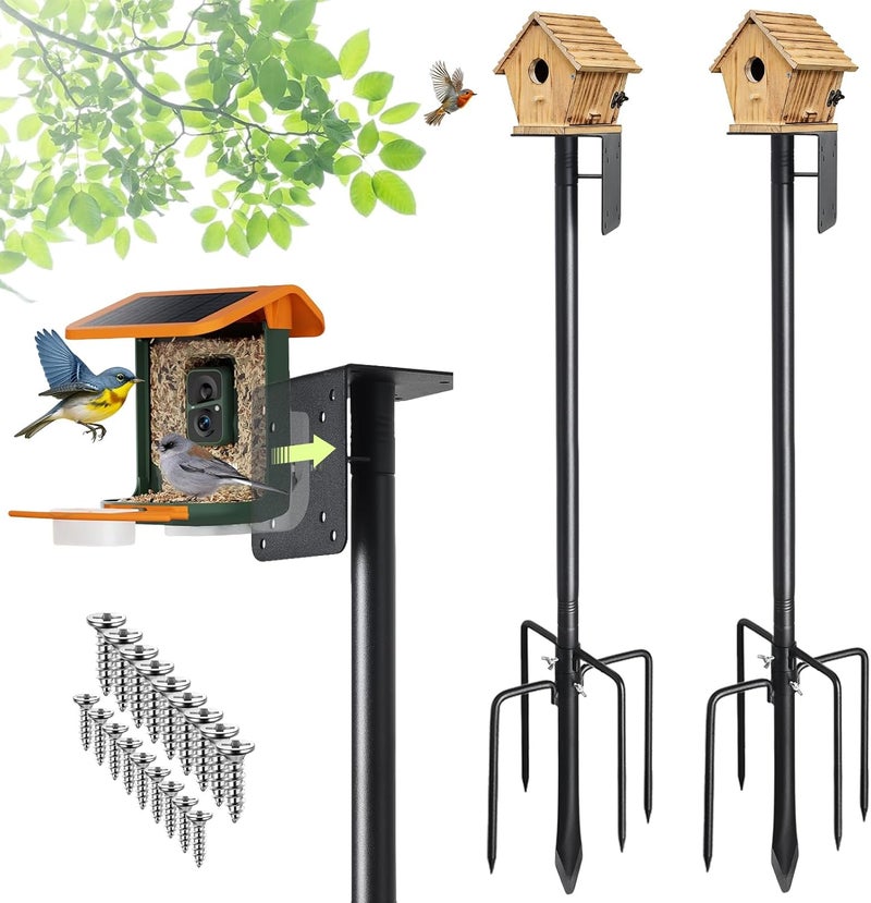 Keplrend Bird Feeder Pole 2Pack, 103" Adjustable Heavy Duty Bird House Pole Outdoor, 1" Diameter Sturdy Steel, Universal Mount Kit for Hummingbird Feeder & Bluebird House, 5-Pronged Anti-Tip Base Easy Install - Image 1