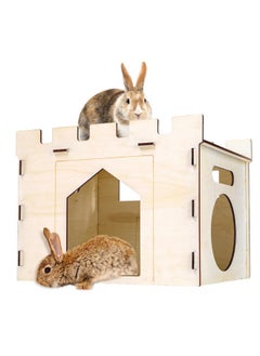 Yesland Rabbit Hideout Castle, Wooden Bunny Houses and Hideouts, Detachable Small Animal Play Hideaway Hut and Playhouse for Indoor Bunnies Guinea Pig Hamster Chinchilla Gerbil