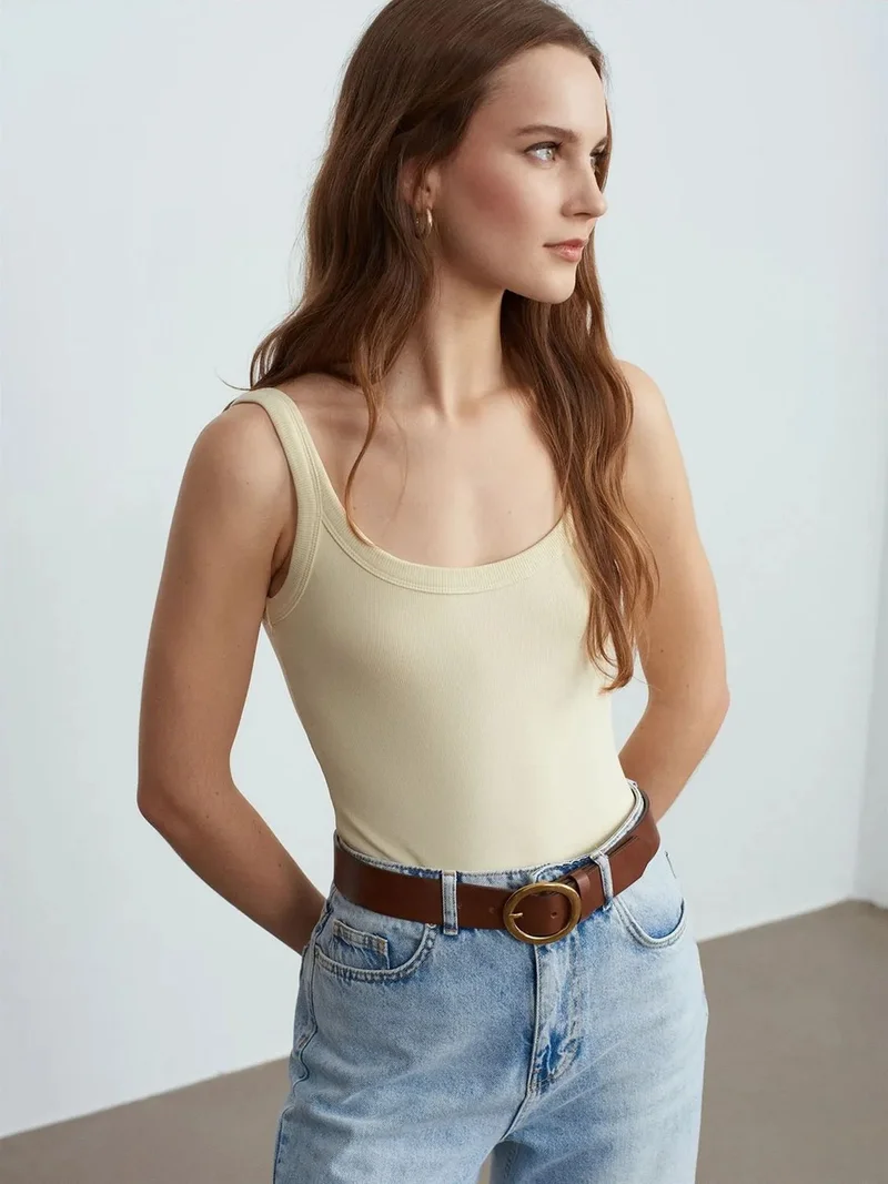 ديلفين Dilvin Sleeveless Ribbed Cotton-blend Bodysuit