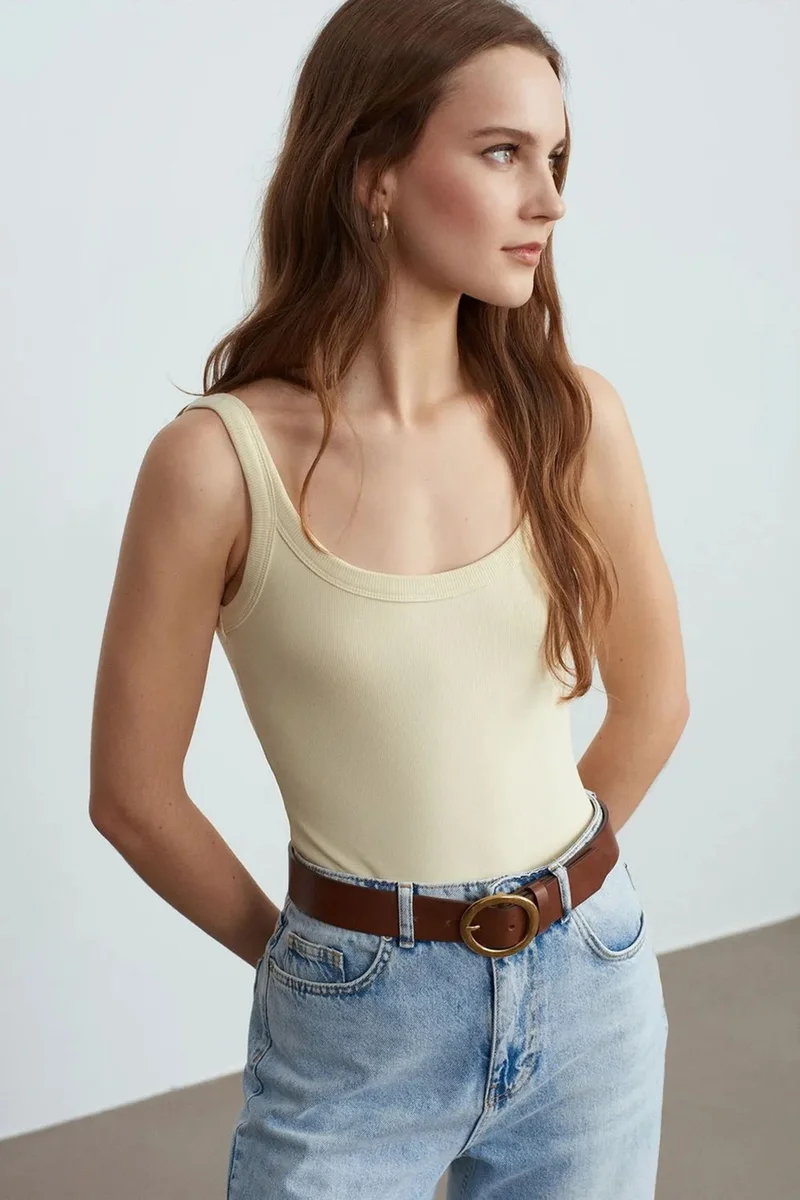 DILVIN Sleeveless Ribbed Cotton-blend Bodysuit