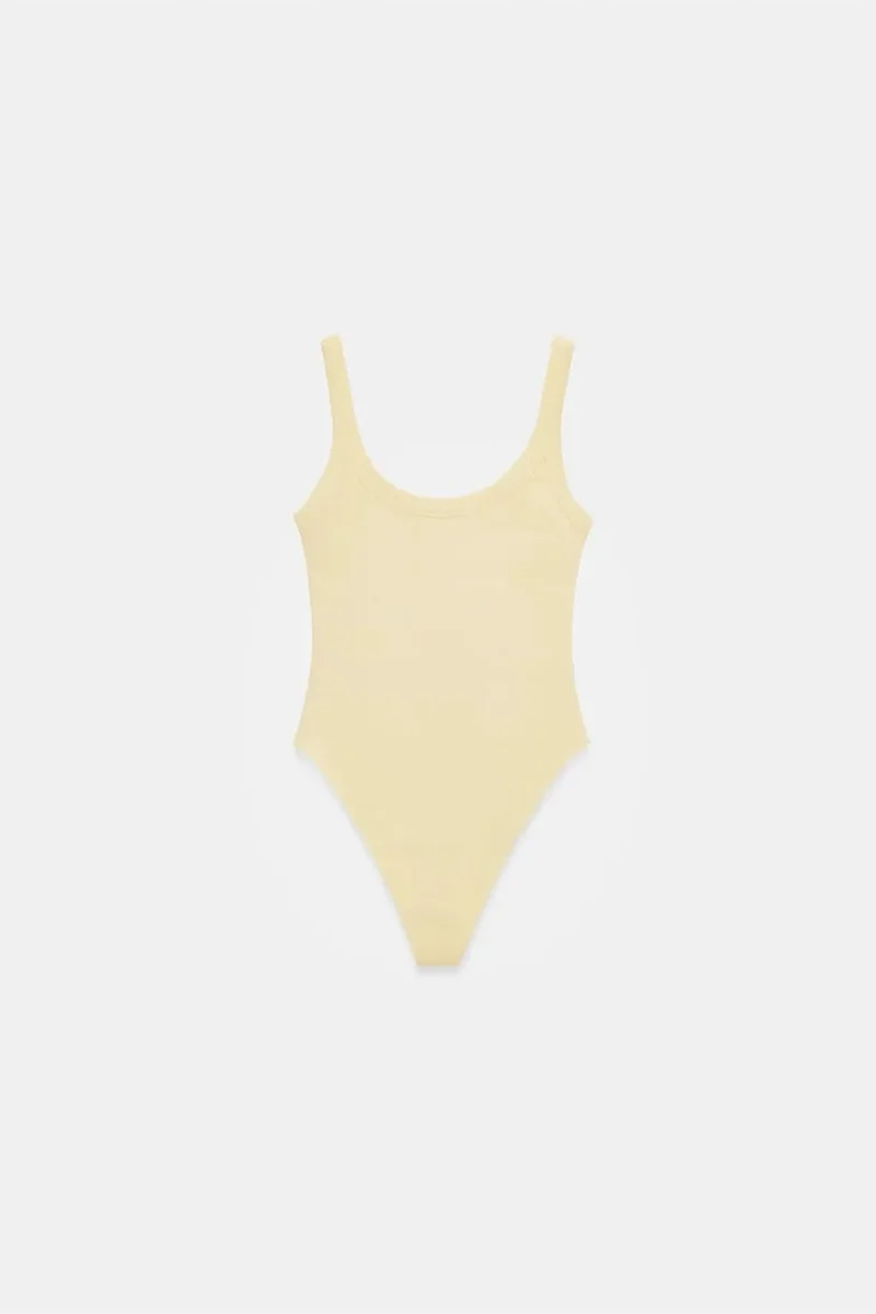 Dilvin Beige Natural DILVIN Sleeveless Ribbed Cotton-blend Bodysuit for Women | Best Price UAE