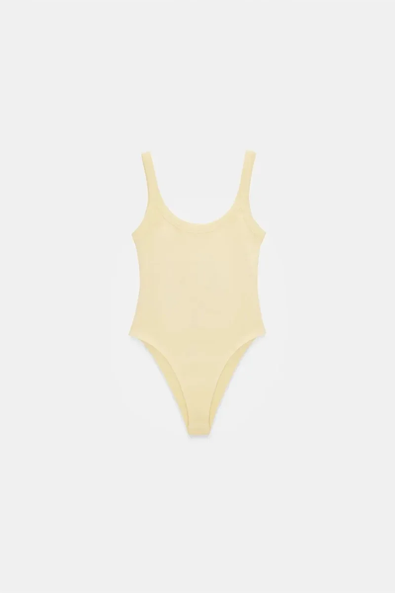 Dilvin Beige Natural DILVIN Sleeveless Ribbed Cotton-blend Bodysuit for Women | Best Price UAE