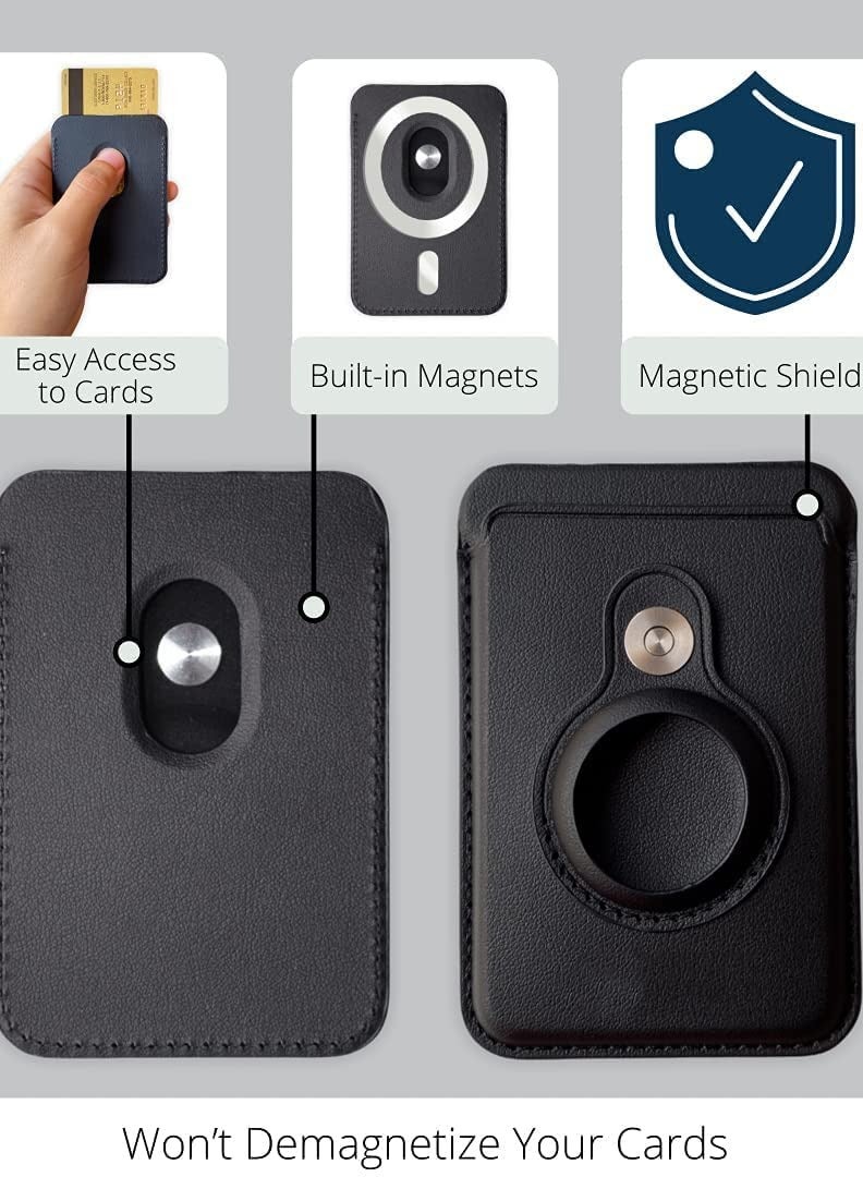 محفظة متوافقة مع MagSafe مع جيب AirTag حافظة AirTag محفظة بطاقات مغناطيسية متوافقة مع أجهزة MagSafe iPhone 12 Mini iPhone 12 iPhone 12 Pro iPhone 12 Pro Max سوداء - Image 4