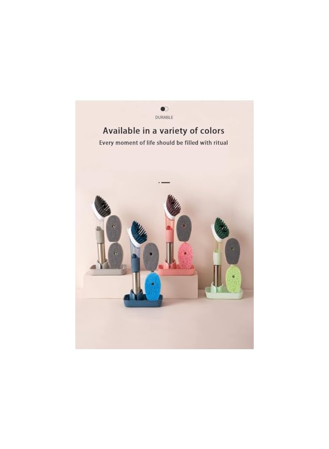 promass Soap Dispensing Dish Brush Set, Dish Scrubber with 1 Storage Holder and 4 Replaceable Brush Heads, Kitchen Scrub Brush for Pan Sink Cleaning, Dish Cleaning Washing Brush with Stainless Steel Handle - Image 2