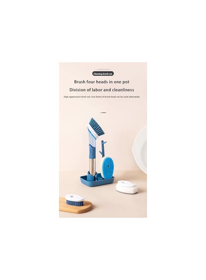 promass Soap Dispensing Dish Brush Set, Dish Scrubber with 1 Storage Holder and 4 Replaceable Brush Heads, Kitchen Scrub Brush for Pan Sink Cleaning, Dish Cleaning Washing Brush with Stainless Steel Handle - Image 3