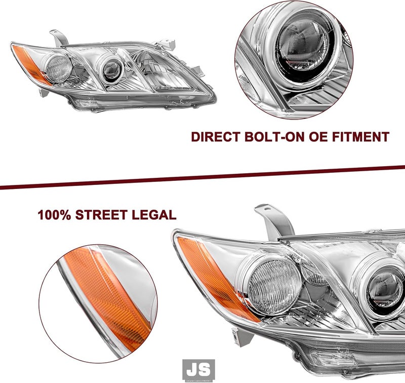 JSBOYAT Headlight Assembly Replacement for Toyota Camry 2007-2009 with Chrome Housing and Amber Reflector - Image 4