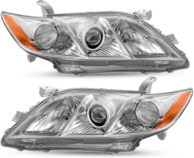 JSBOYAT Headlight Assembly Replacement for Toyota Camry 2007-2009 with Chrome Housing and Amber Reflector - Image 1