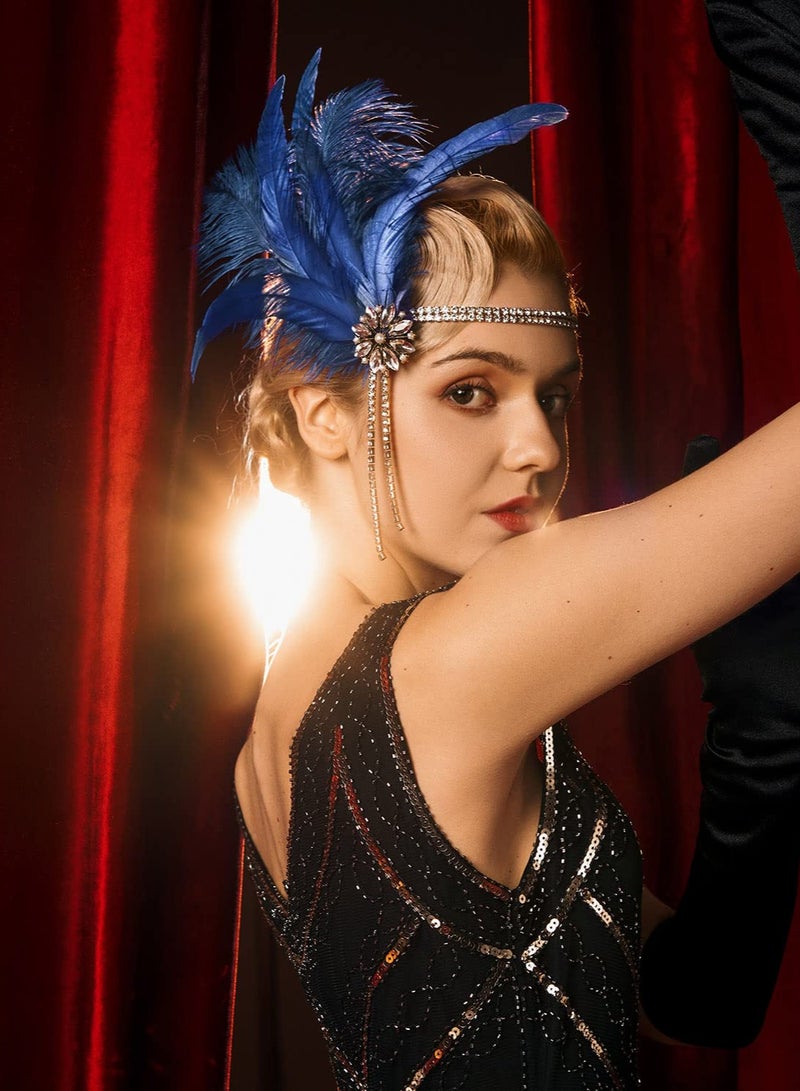 إسكدنيا العشرينات من القرن الماضي أغطية الرأس الشريط تقشر ، حجر الراين بيرل ريشة الشعر الشريط - Image 4