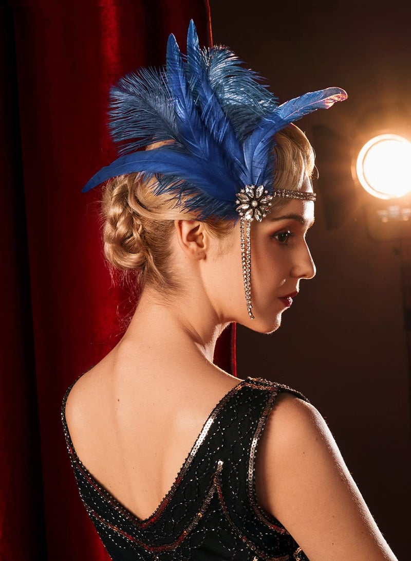 إسكدنيا العشرينات من القرن الماضي أغطية الرأس الشريط تقشر ، حجر الراين بيرل ريشة الشعر الشريط - Image 2