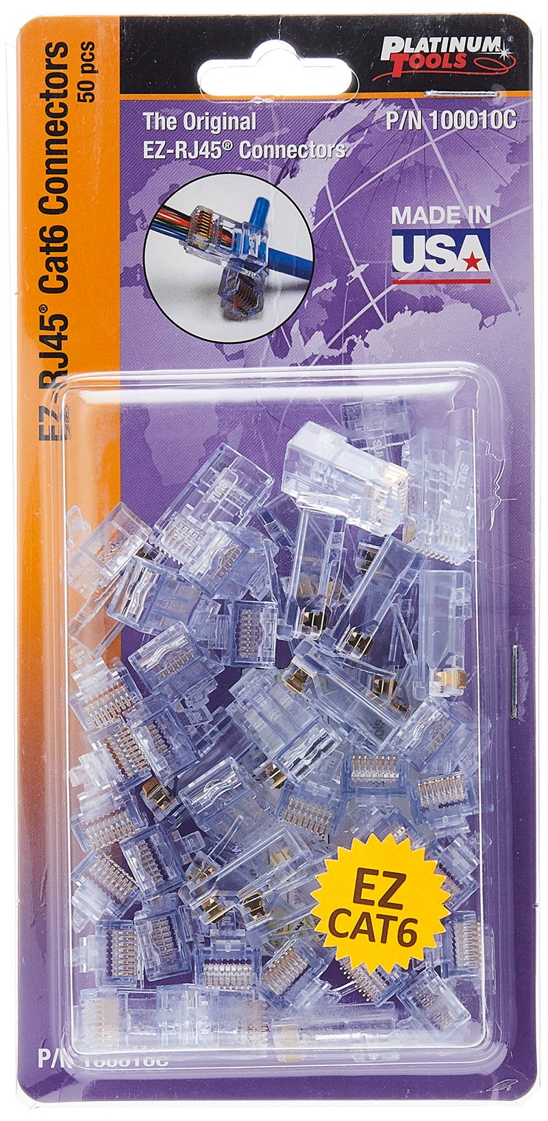 Platinum Tools 100010C EZ-RJ45 Cat 6+ Connectors, Clamshell, 50-Pieces, RED - Image 1