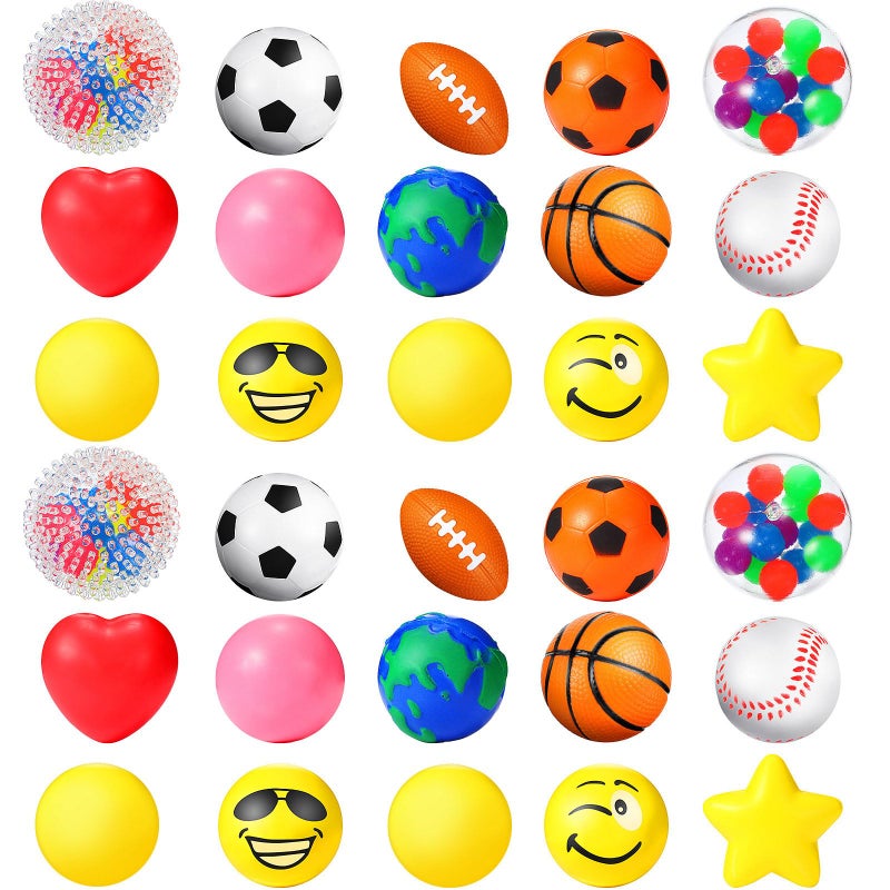 Civaner 30 Pieces Stress Balls 2 Inch Stress Smile Balls Stress Ball Pack Stress Relief Small Balls Toys Prizes for Teens Treasure Box Classroom Prizes School Office Party Favor Birthday Gift Multicolors - Image 2