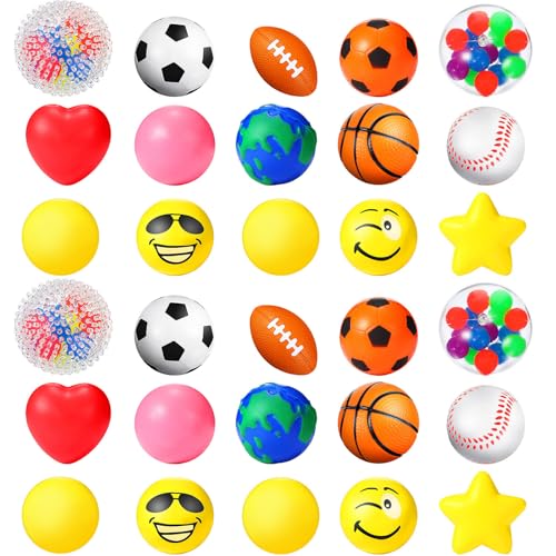 Civaner 30 Pieces Stress Balls 2 Inch Stress Smile Balls Stress Ball Pack Stress Relief Small Balls Toys Prizes for Teens Treasure Box Classroom Prizes School Office Party Favor Birthday Gift Multicolors - Image 1
