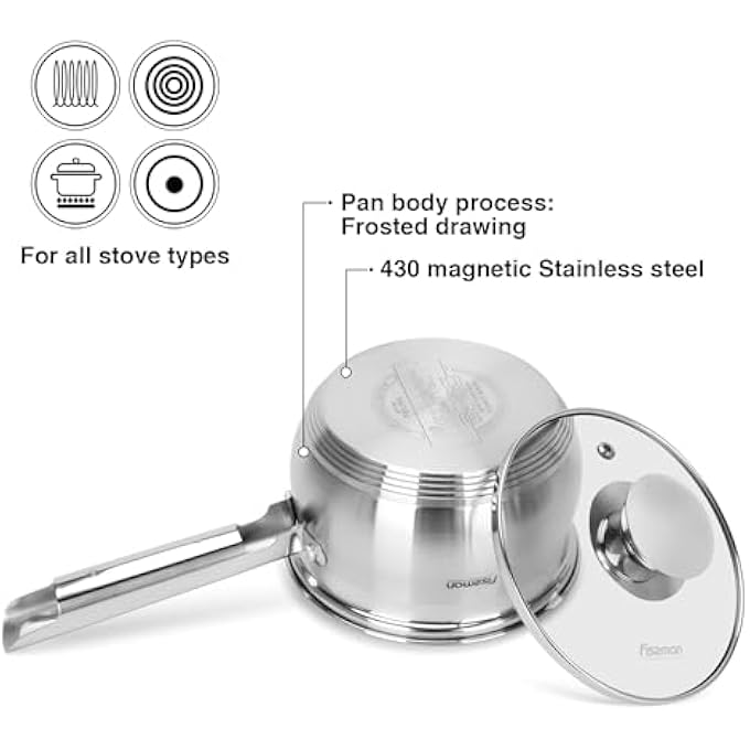 فيسمان قدر صلصة بغطاء زجاجي 14×85 سم، 11 لتر، مصنوع من الفولاذ المقاوم للصدأ 1810 Inox30، سلسلة Felina، قاعدة حثية، مناسب لجميع مواقد الطهي لطهي الحساء على نار هادئة، آمن للاستخدام في غسالة الأطباق - Image 3