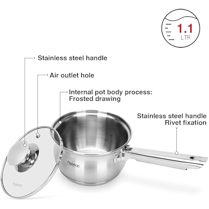 فيسمان قدر صلصة بغطاء زجاجي 14×85 سم، 11 لتر، مصنوع من الفولاذ المقاوم للصدأ 1810 Inox30، سلسلة Felina، قاعدة حثية، مناسب لجميع مواقد الطهي لطهي الحساء على نار هادئة، آمن للاستخدام في غسالة الأطباق - Image 4