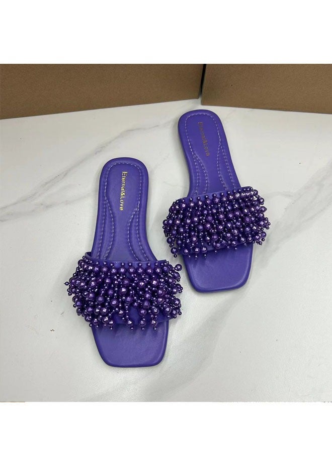 Fashion Women's Slippers Flat Pearl  Flip-flops  - Image 1