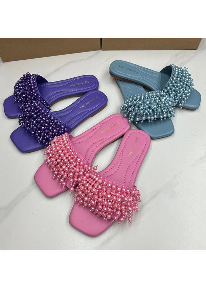 Fashion Women's Slippers Flat Pearl  Flip-flops  - Image 3