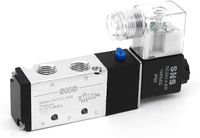 SNS Pneumatic 1/4'' NPT Solenoid Valve DC12V Inlet Single Coil Pilot-Operated Electric 5 Way / 2 Position 4V210-N08 - Image 1