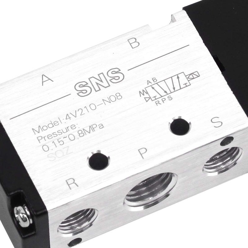 SNS Pneumatic 1/4'' NPT Solenoid Valve DC12V Inlet Single Coil Pilot-Operated Electric 5 Way / 2 Position 4V210-N08 - Image 5
