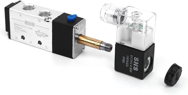 SNS Pneumatic 1/4'' NPT Solenoid Valve DC12V Inlet Single Coil Pilot-Operated Electric 5 Way / 2 Position 4V210-N08 - Image 3
