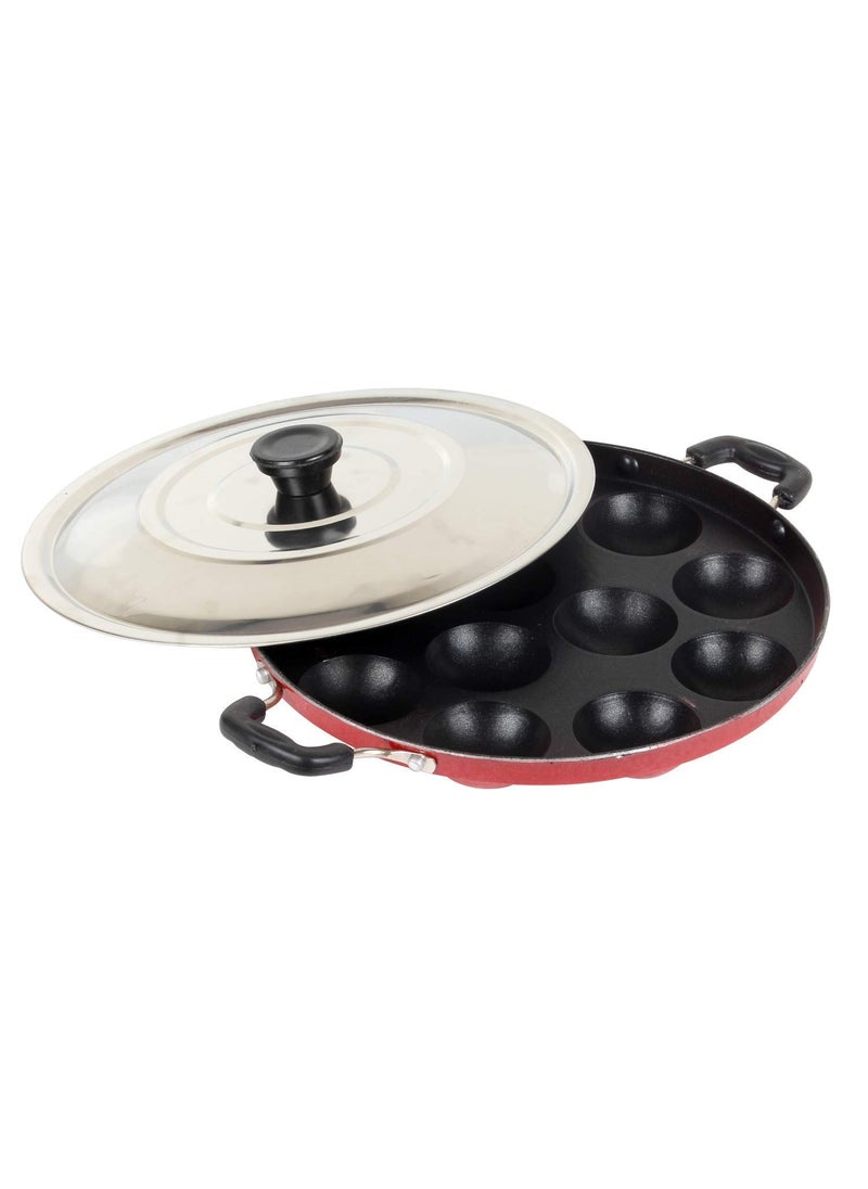 KD ZONE KD ZONE Fun Homes NonStick Appam Pan with Stainless Steel Lid Wooden Picker MaroonHS40KUBMART23995 Standard  - Image 2
