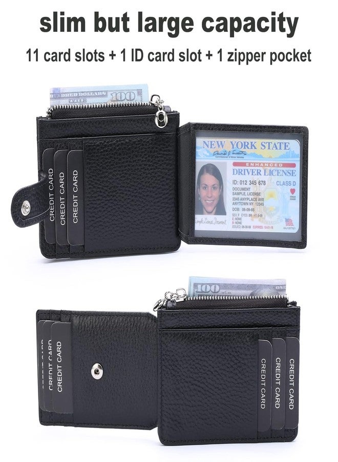 Fependu محفظة فيبيندو سليم للنساء، حامل بطاقات رفيع، حماية من تقنية RFID، محفظة صغيرة من الجلد الطبيعي، لون أسود - Image 2