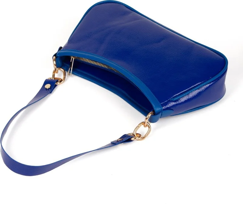 نيويش بولو Blue Vegan Leather Crossbody Shoulder and Handbag Baguette Mini Women's Shoulder Bag
