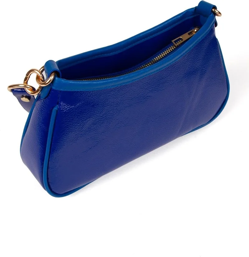 نيويش بولو Blue Vegan Leather Crossbody Shoulder and Handbag Baguette Mini Women's Shoulder Bag