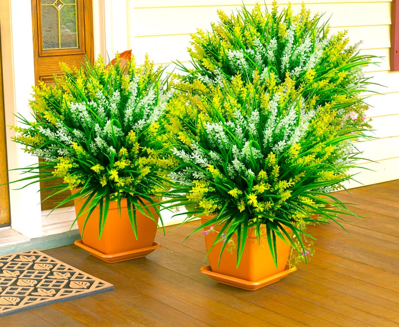 TSTWETO Artificial Plants Outdoor, 20 Pcs Fake Flowers UV Resistant Outdoor Fake Plants, Lavender Artificial Flowers Plastic Fake Faux Flowers Shrubs for Home Porch Garden Yard Window Box (Yellow White) - Image 2