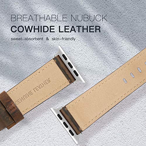EDIMENS Leather Bands Compatible with Apple Watch 42mm 44mm, Genuine Leather Vintage Strap Classic Buckle Compatible with Apple iWatch Series 5/4/3/2/1, Sports&Edition Men & women,Retro Brown Silver - Image 4