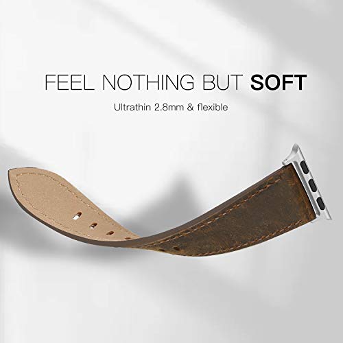 EDIMENS Leather Bands Compatible with Apple Watch 42mm 44mm, Genuine Leather Vintage Strap Classic Buckle Compatible with Apple iWatch Series 5/4/3/2/1, Sports&Edition Men & women,Retro Brown Silver - Image 5