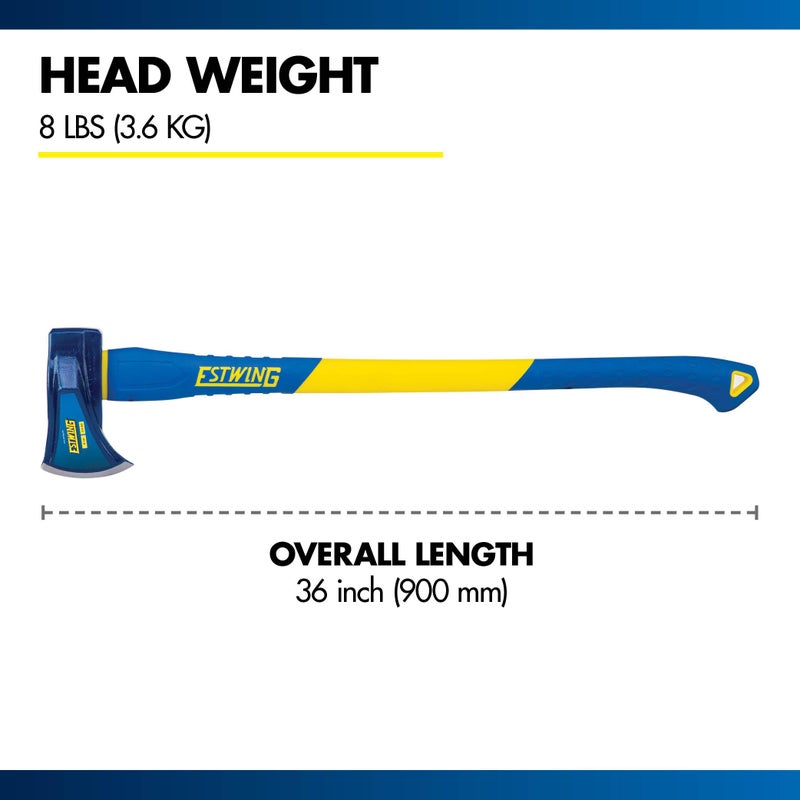 Estwing 8 lb Wood Splitting Maul with 36-Inch Fiberglass Handle - Forged Head Hardened to 50â€“55 HRC, Heavy-Duty Log Splitter, Model #62374 - Image 3