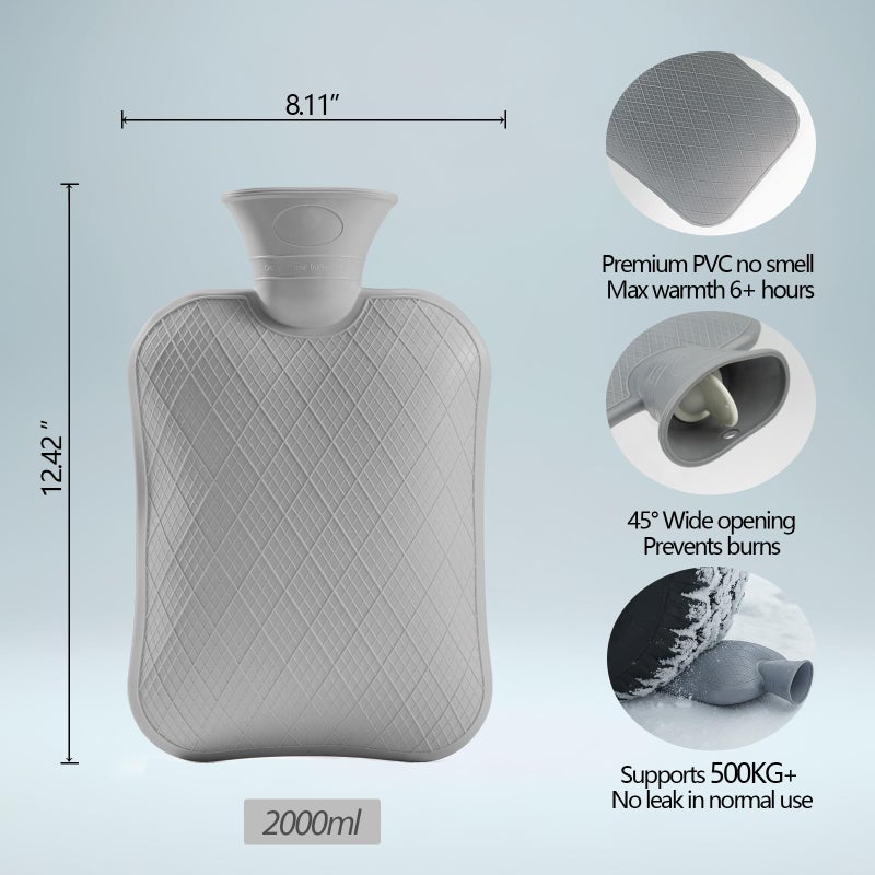 FORICOM Hot Water Bottles for Pain Relief Warming Bed 2Liter,Dog,Cat,Foot,Back Pain.Hot and Cold Therapy, Eco Non Toxic Rubber.2Liter - Image 3