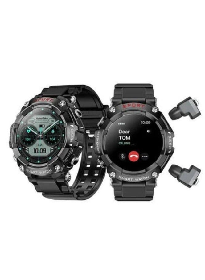 Haino Teko Germany ST3 Round Shape AMOLED Display Smartwatch With Ear Buds and inbuilt 4gb MP3 Speaker for Mens Black - Image 1