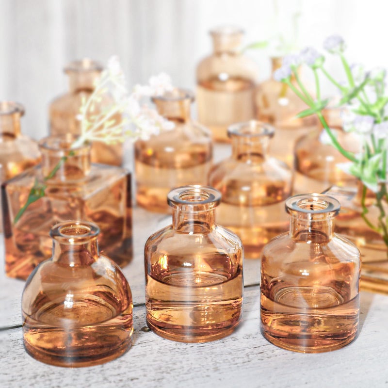 SUJUN Small Mini Flower Vases - Set of 20 Amber Glass Bud Vases - Vintage Rustic Centerpieces for Weddings  Events & Home D?cor - Premium Quality  Timeless Designs - Image 5