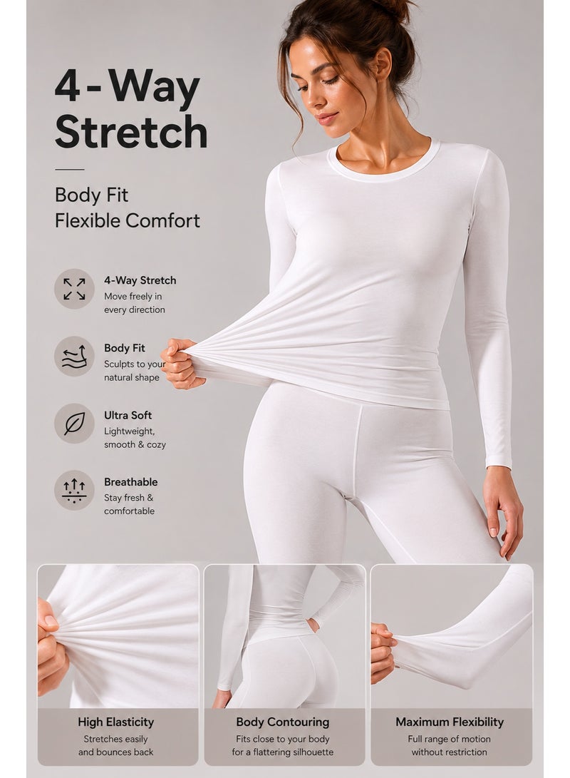 Women’s Thermal Wear Set Stretch Fleece Lined Long Sleeve Top & Pants for Cold Weather - Image 3