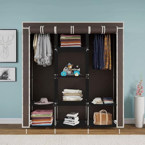 GTC Collapsible Wardrobe Portable Closet for Clothes Almira, 2 Hanging Space, 8 Shelves Non-Woven Fabric 90 GSM (88330) (Brown) - Image 2