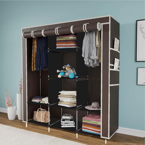 GTC Collapsible Wardrobe Portable Closet for Clothes Almira, 2 Hanging Space, 8 Shelves Non-Woven Fabric 90 GSM (88330) (Brown) - Image 1