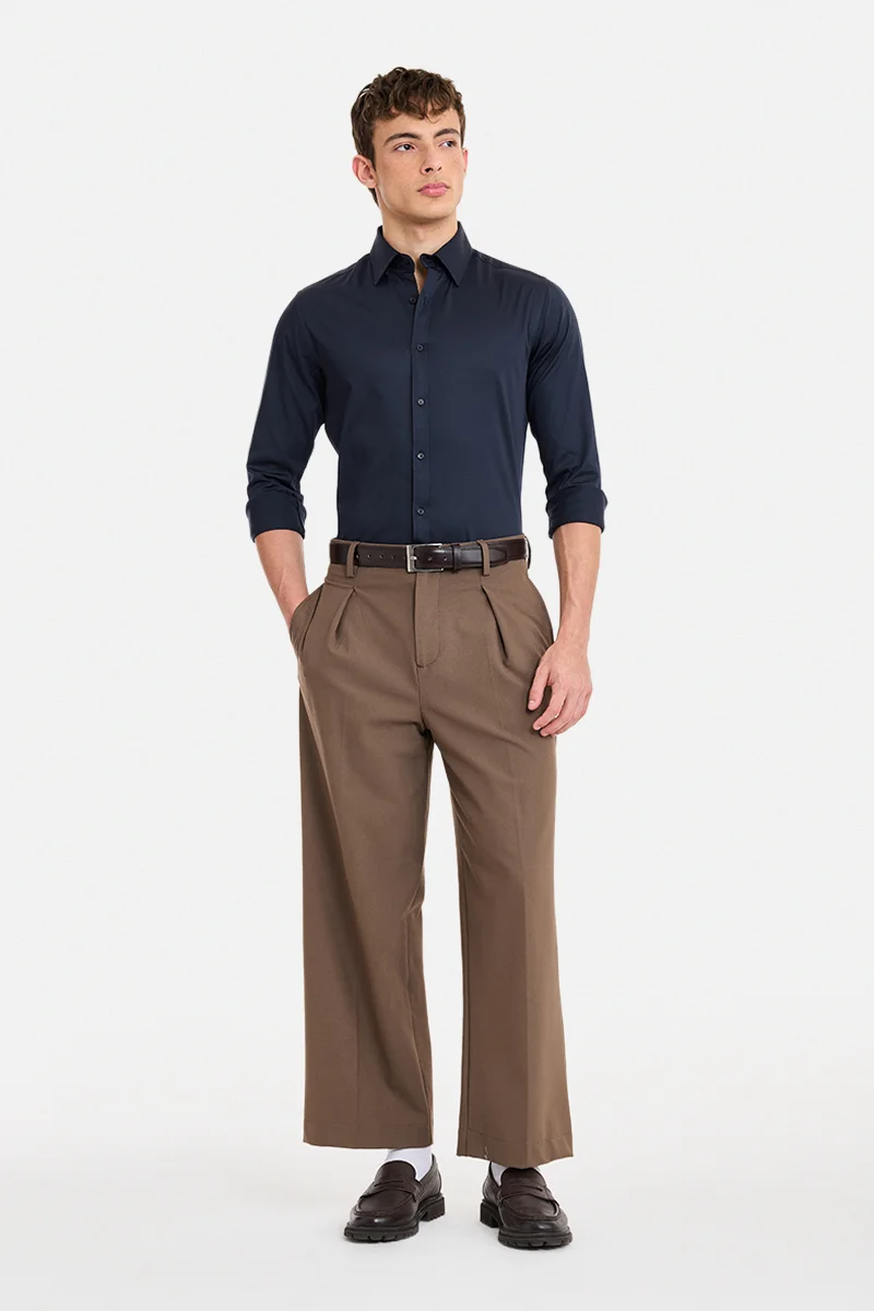 سنيتش Navy Blue Solid Long Sleeve Slim Fit Formal Shirt