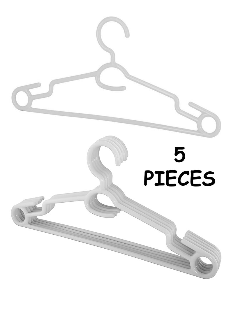 Toshionics Pack of 5 Hangers | Multi-Purpose Hangers for Trouser-Skirts-Coat-Dresses-Ties | Plastic Clothes Almirah Hangers | Hangers for Wardrobe-Cabinets-Closet | White - Image 1