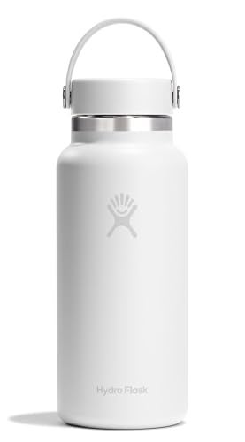 Hydro Flask Water Bottle Insulated Stainless Steel Wide Mouth Flex Lid Non Spill Leakproof and Refillable in 32 Oz Tonal White - Image 1
