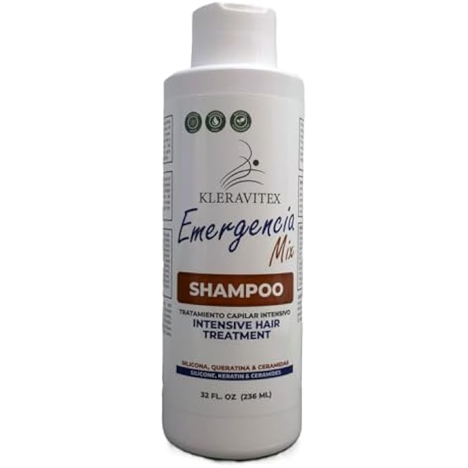 Kleravitex Emergencia Mix Intensive Repair Shampoo with Silicone, Keratin & Ceramides for Restorative Damage Repair, Anti-Frizz Shine & Softness | Sulfate & Paraben Free