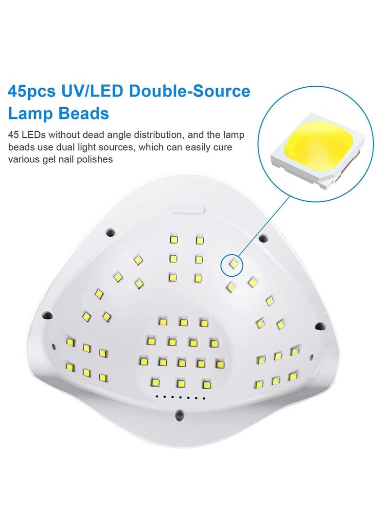 عام مصباح الأظافر LED UV ، 220 واط مصباح ضوء طلاء الأظافر UV مع حامل هاتف ، مصباح تجفيف طلاء الأظافر الجل المهني مع 4 إعدادات مؤقتة ، مستشعر تلقائي 45 خرزة لتصميم فن الأظافر - Image 2