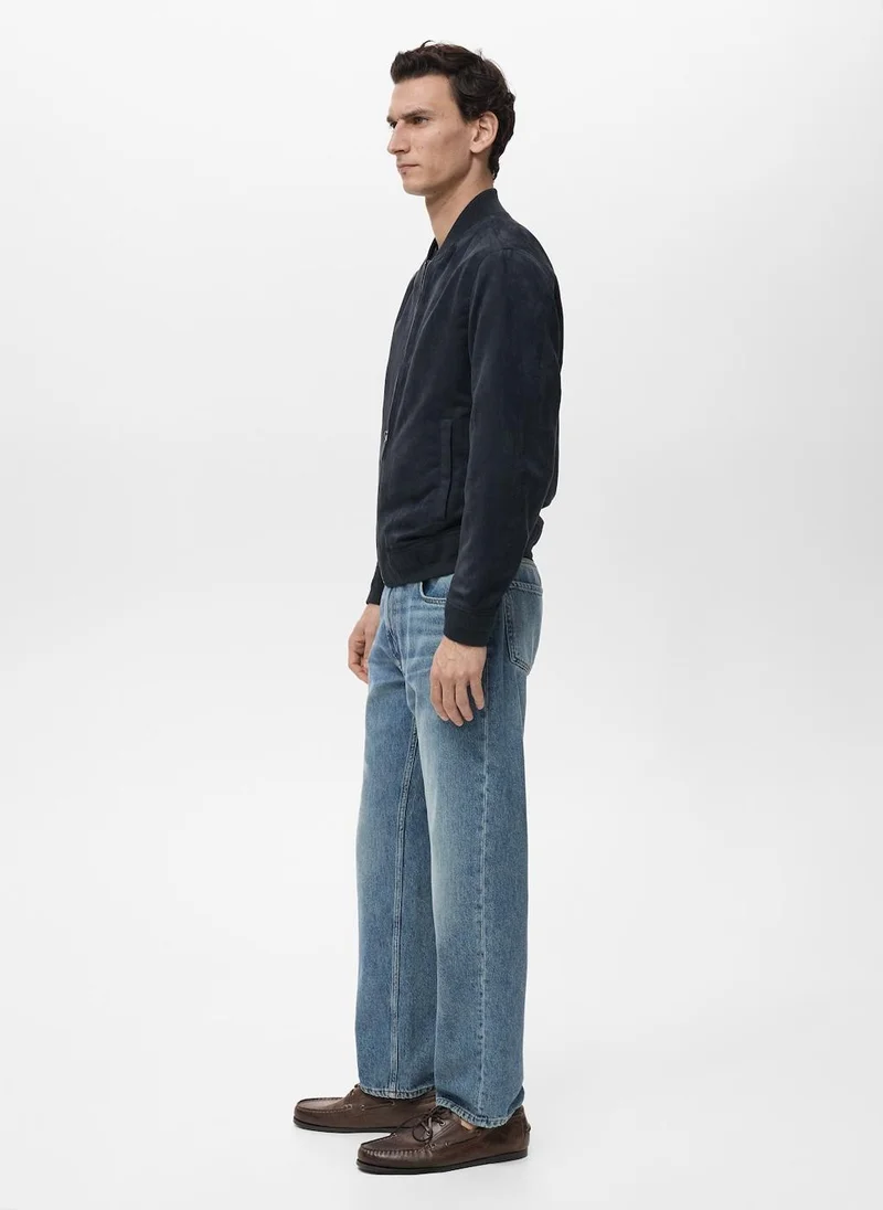 Mango Man Suede-effect bomber jacket