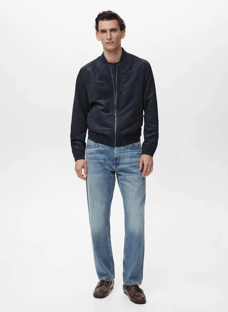 Mango Man Suede-effect bomber jacket